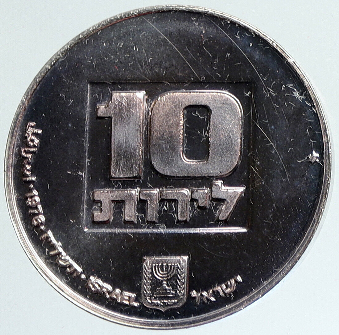 1976 ISRAEL American Menorah HANNUKAH LAMP Old BU Silver 10 Lirot Coin i111685