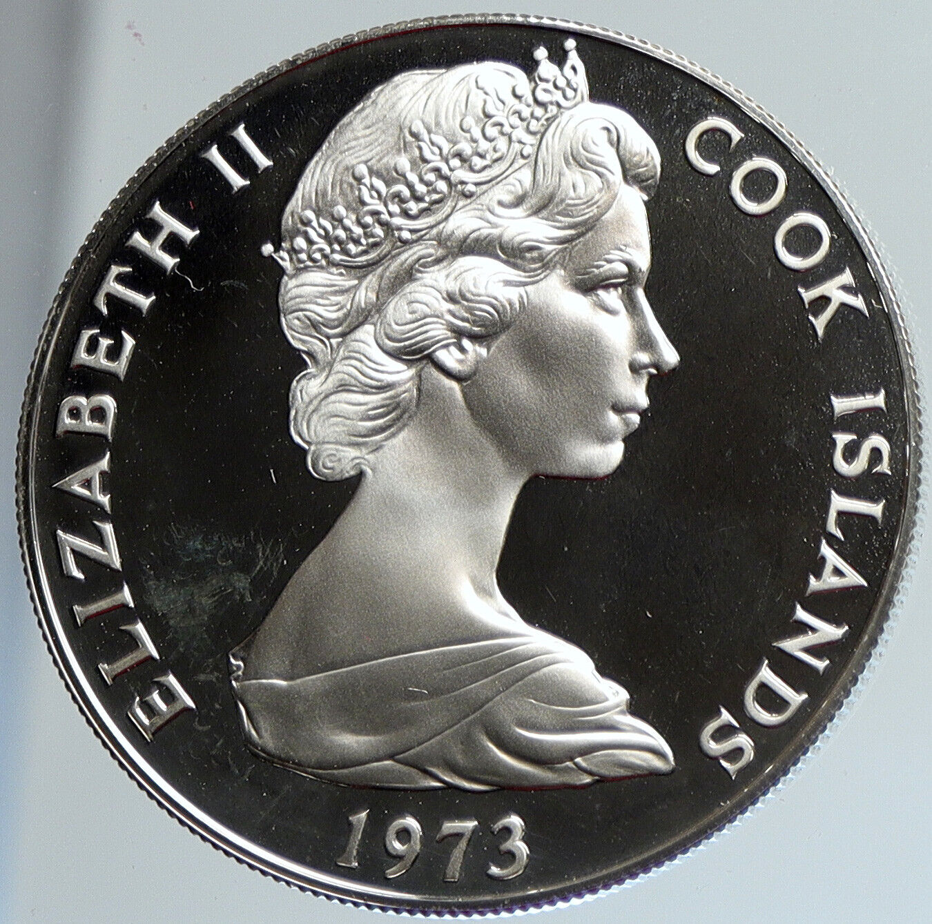 1973 COOK ISLANDS Elizabeth II James Cook Proof Silver 7 1/2 Dollar Coin i111674