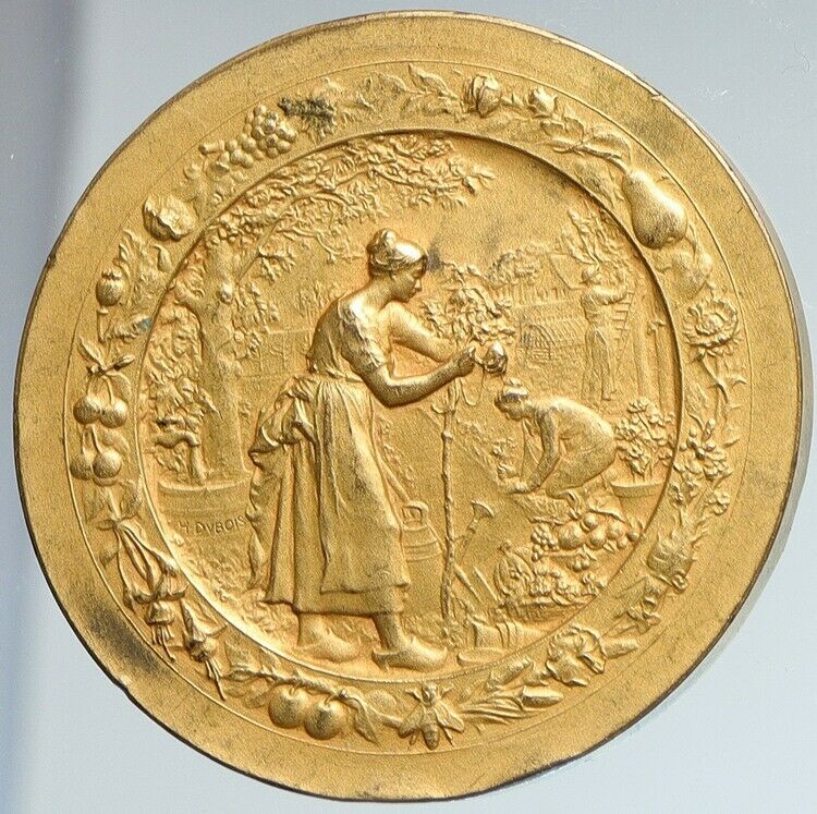 ALGERIA Horticultural Society Gardening Women OLD VINTAGE Gilt Medal i111788