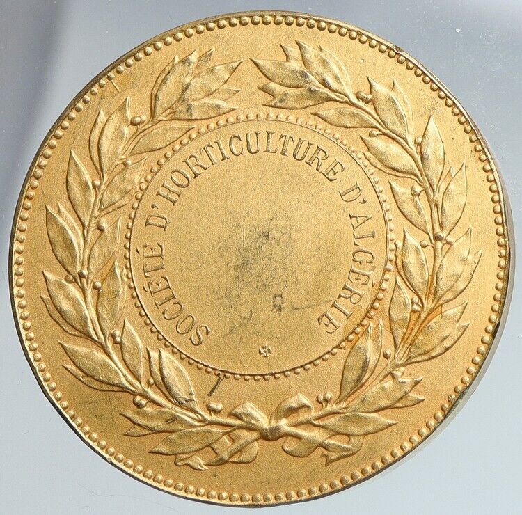 ALGERIA Horticultural Society Gardening Women OLD VINTAGE Gilt Medal i111788