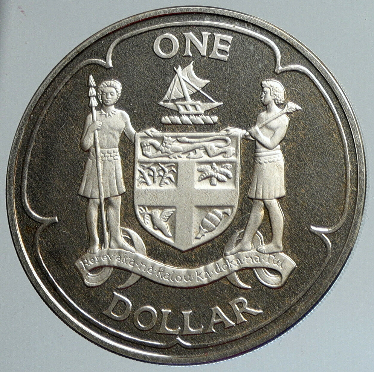 1976 FIJI UK Queen Elizabeth II ARMS Old Proof Silver Dollar Coin i111673