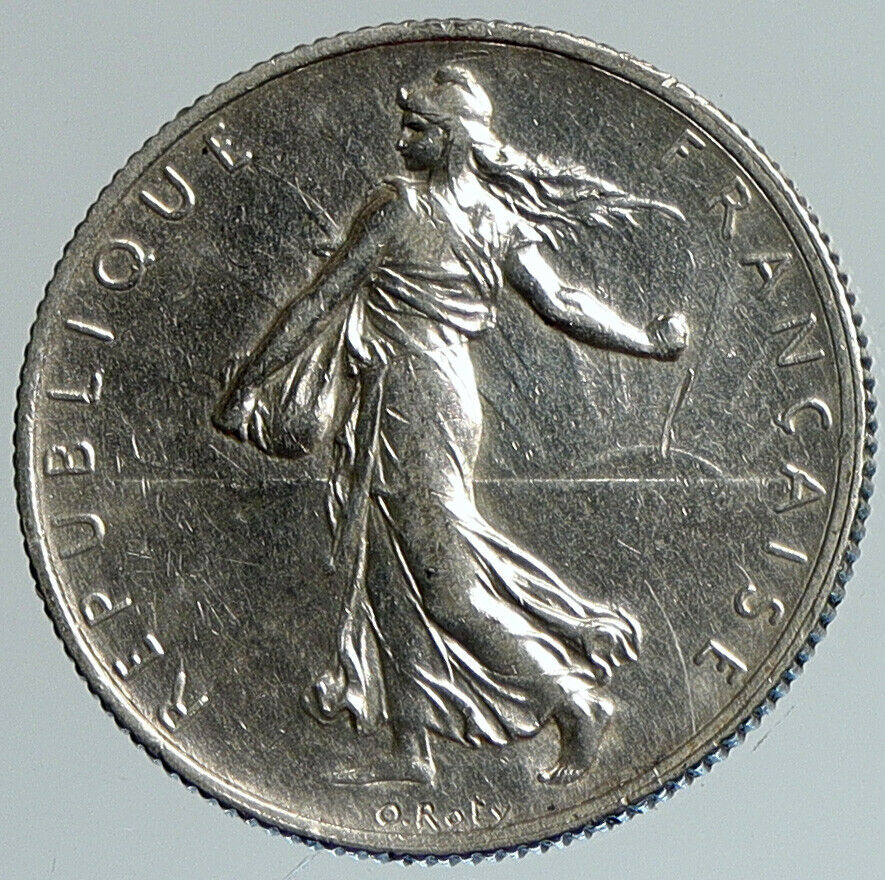 1915 FRANCE Antique Silver 2 Francs French Coin w La Semeuse Sower Woman i111681