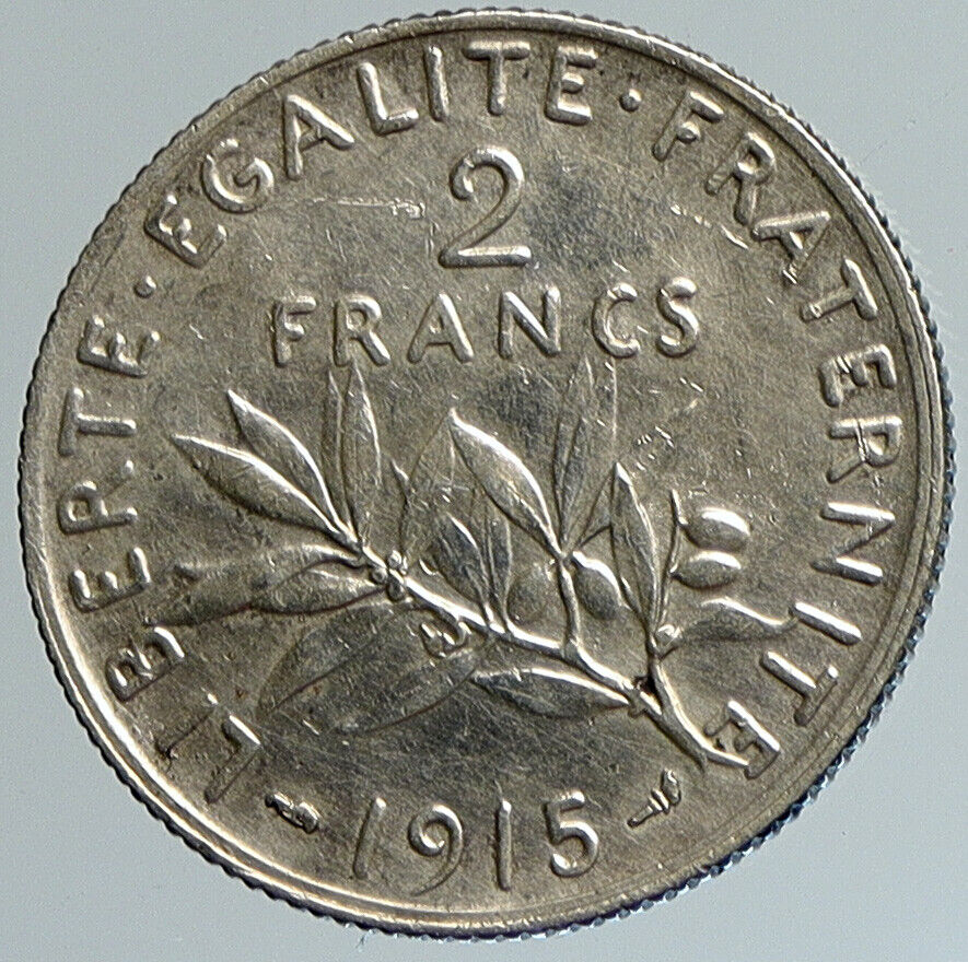 1915 FRANCE Antique Silver 2 Francs French Coin w La Semeuse Sower Woman i111681