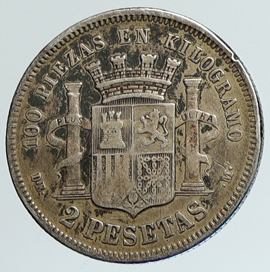 1870 SPAIN Provisional Government Liberty ANTIQUE Silver 2 Pesetas Coin i111679