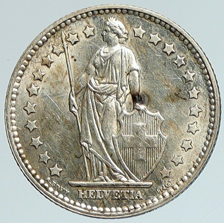 1958 B SWITZERLAND HELVETIA Symbolizes SWISS Nation SILVER 1 Franc Coin i111743