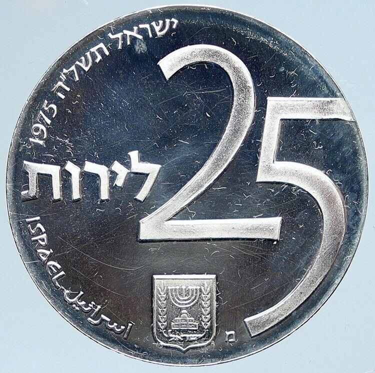 1975 ISRAEL 25th Annivr Bond Program Star of David Proof Silver 25L Coin i111725