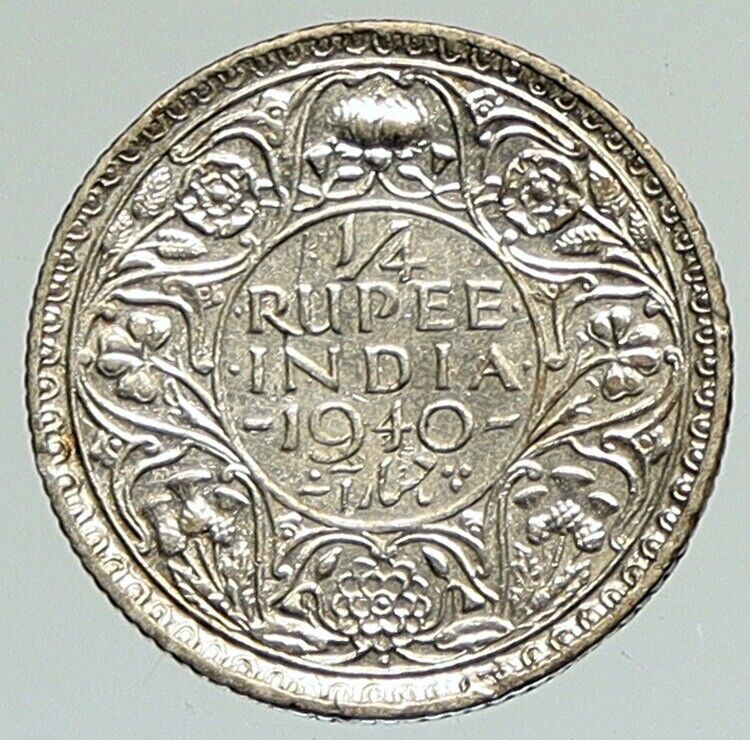 1940 INDIA UK States King George VI VINTAGE Silver 1/4 Rupee Indian Coin i111843