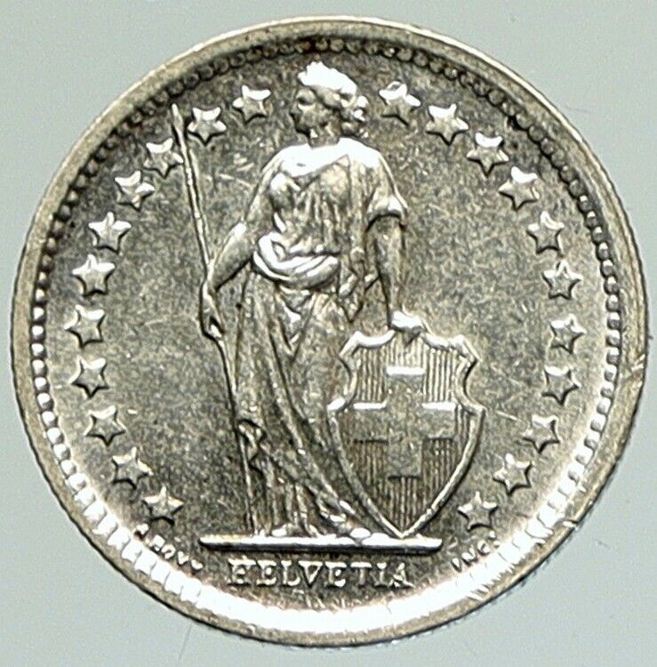 1965 B SWITZERLAND HELVETIA Symbolize SWISS Nation SILVER 1/2 Franc Coin i111839