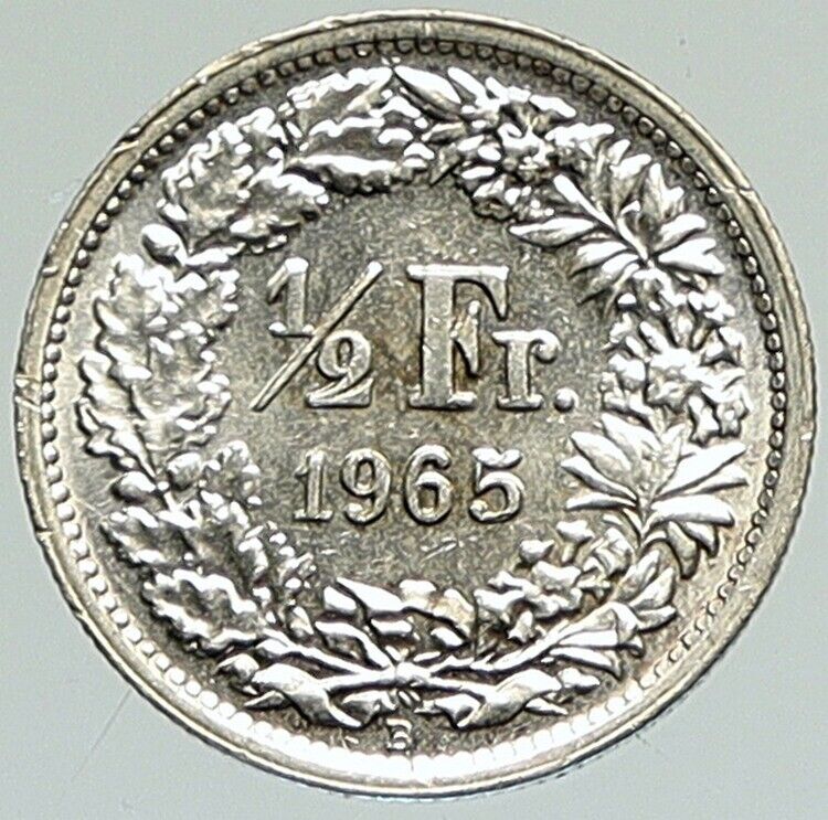 1965 B SWITZERLAND HELVETIA Symbolize SWISS Nation SILVER 1/2 Franc Coin i111839