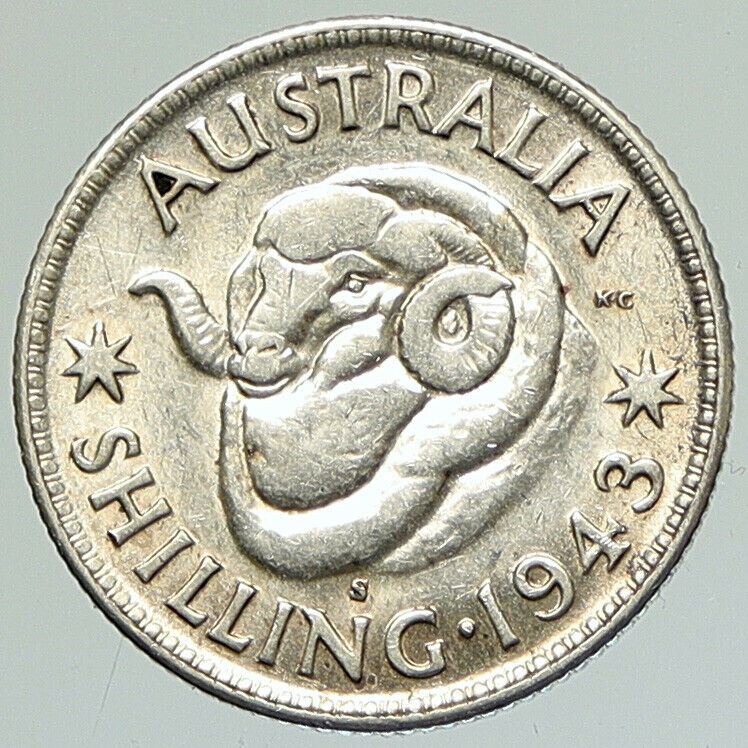 1943 S AUSTRALIA King George VI United Kingdom Silver Shilling Coin RAM i111864