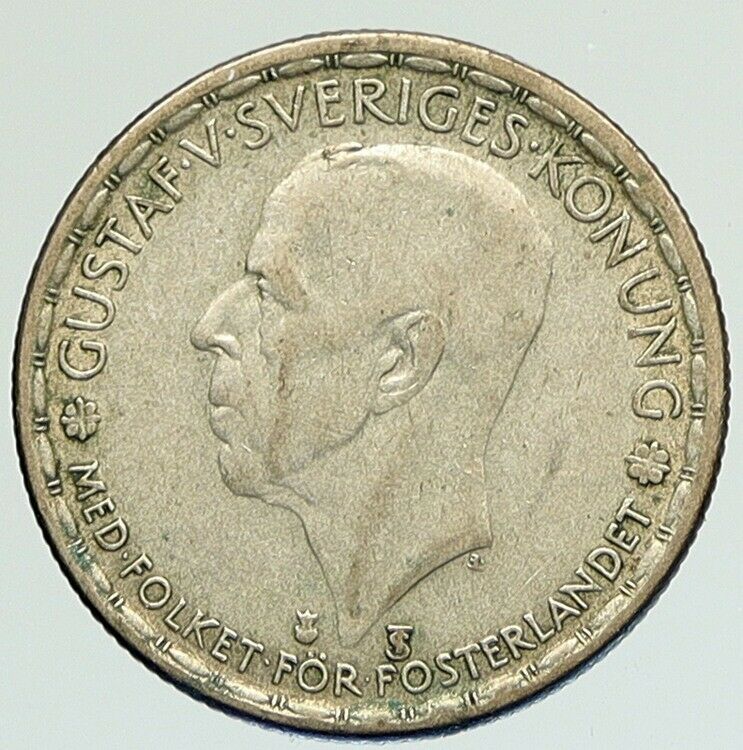 1948 SWEDEN King GUSTAV V ADOLF 1 Krona OLD Silver SWEDISH Vintage Coin i111847