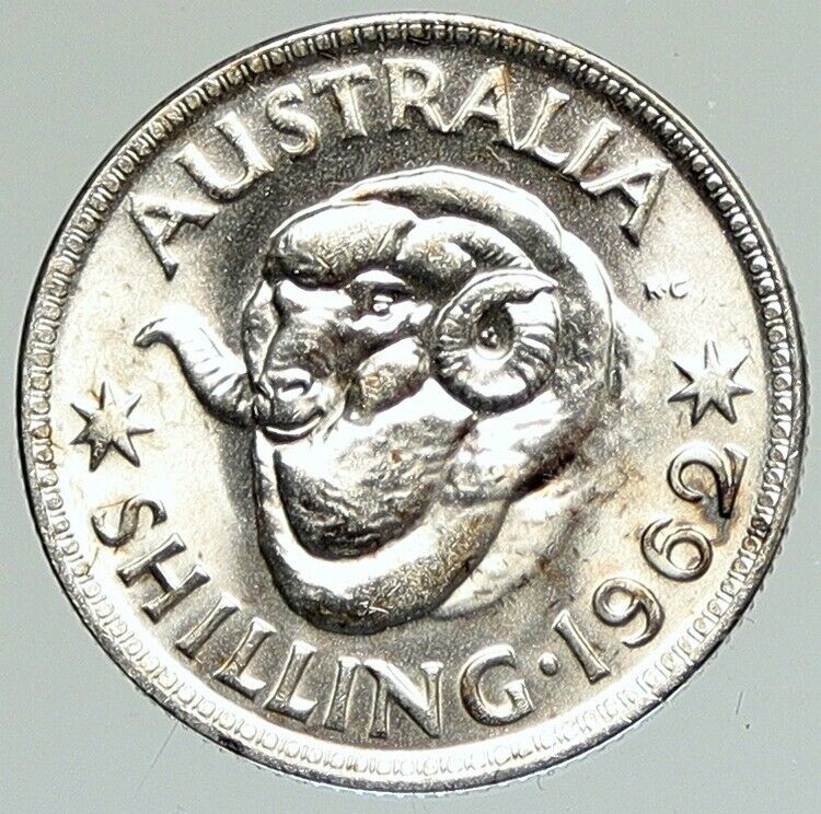 1962 AUSTRALIA UK Queen Elizabeth II of Silver Shilling Vintage Coin RAM i111859