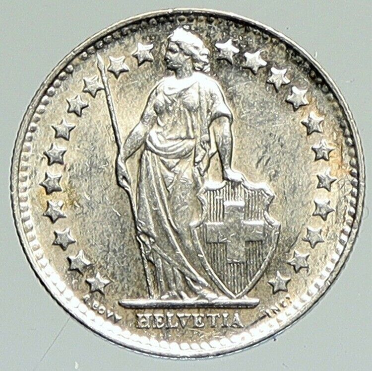 1948 B SWITZERLAND HELVETIA Symbolize SWISS Nation SILVER 1/2 Franc Coin i111837