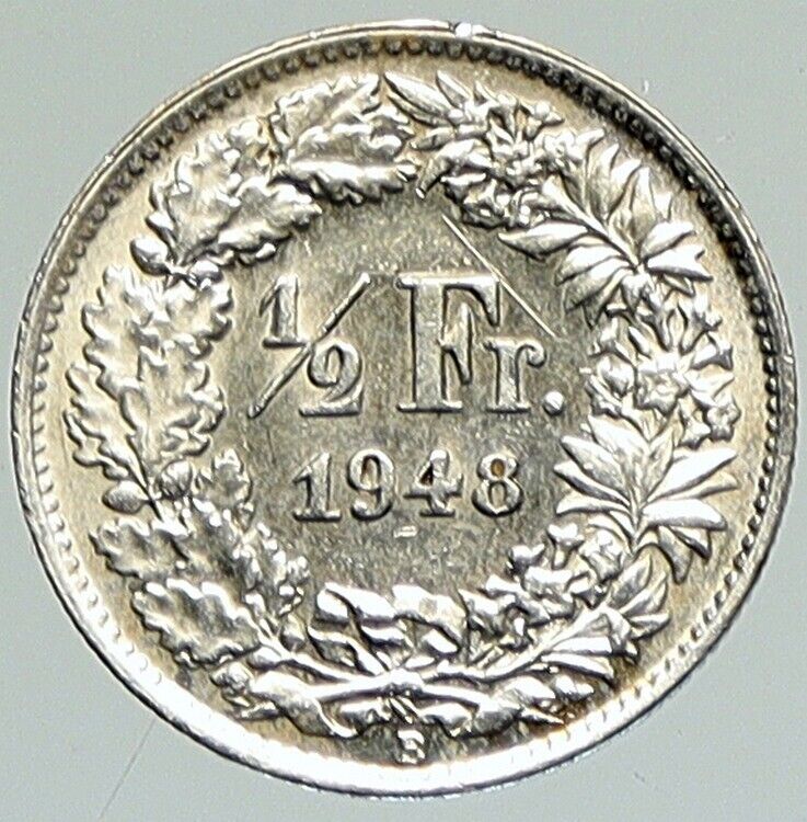 1948 B SWITZERLAND HELVETIA Symbolize SWISS Nation SILVER 1/2 Franc Coin i111837