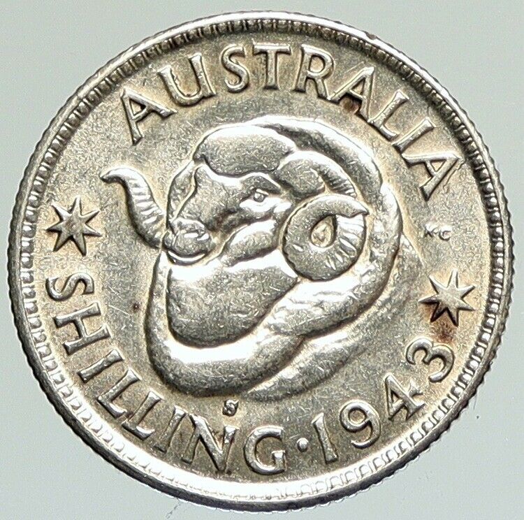 1943 S AUSTRALIA King George VI United Kingdom Silver Shilling Coin RAM i111861