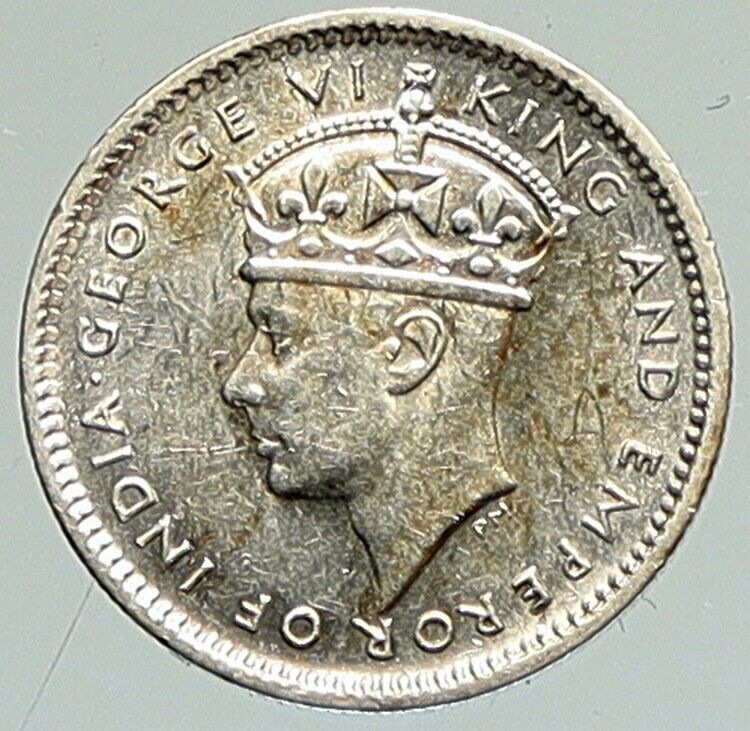 1941 CEYLON now SRI LANKA UK King George VI Antique OLD Silver 10 Cents i111868