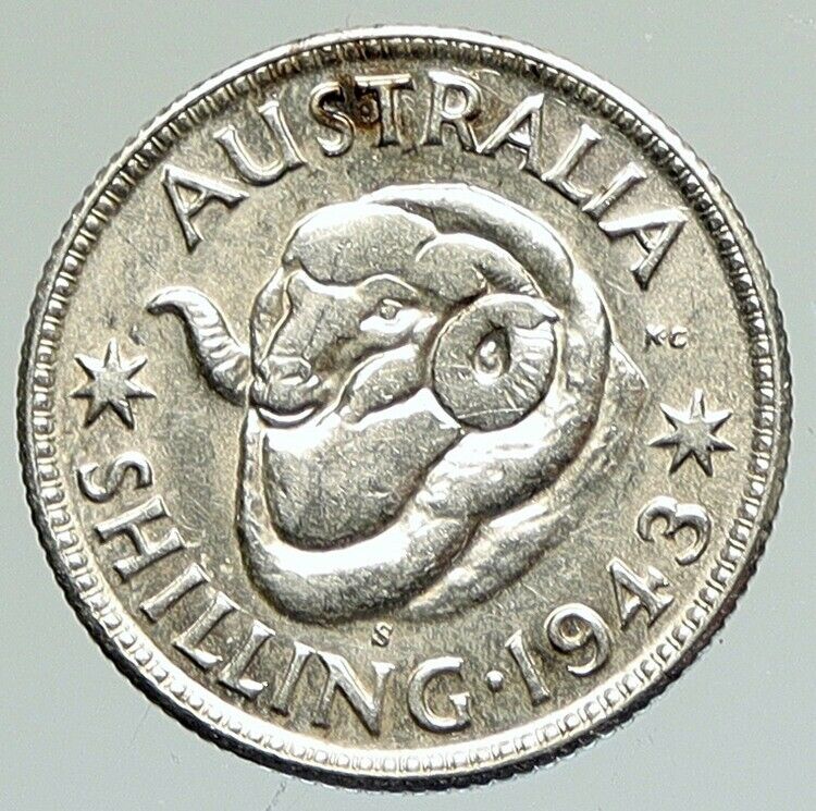 1943 S AUSTRALIA King George VI United Kingdom Silver Shilling Coin RAM i111857