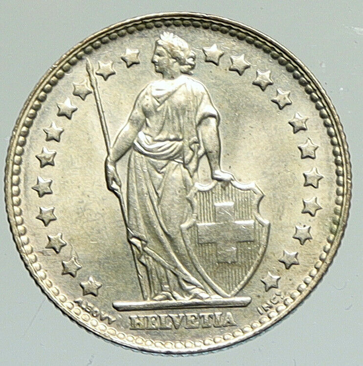 1964 B SWITZERLAND HELVETIA Symbolizes SWISS Nation SILVER 1 Franc Coin i111870