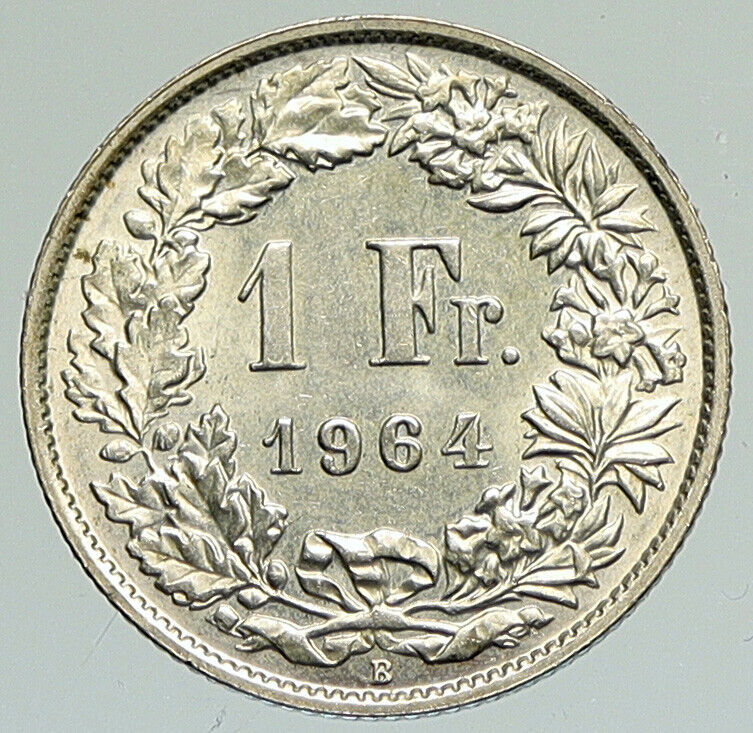 1964 B SWITZERLAND HELVETIA Symbolizes SWISS Nation SILVER 1 Franc Coin i111870