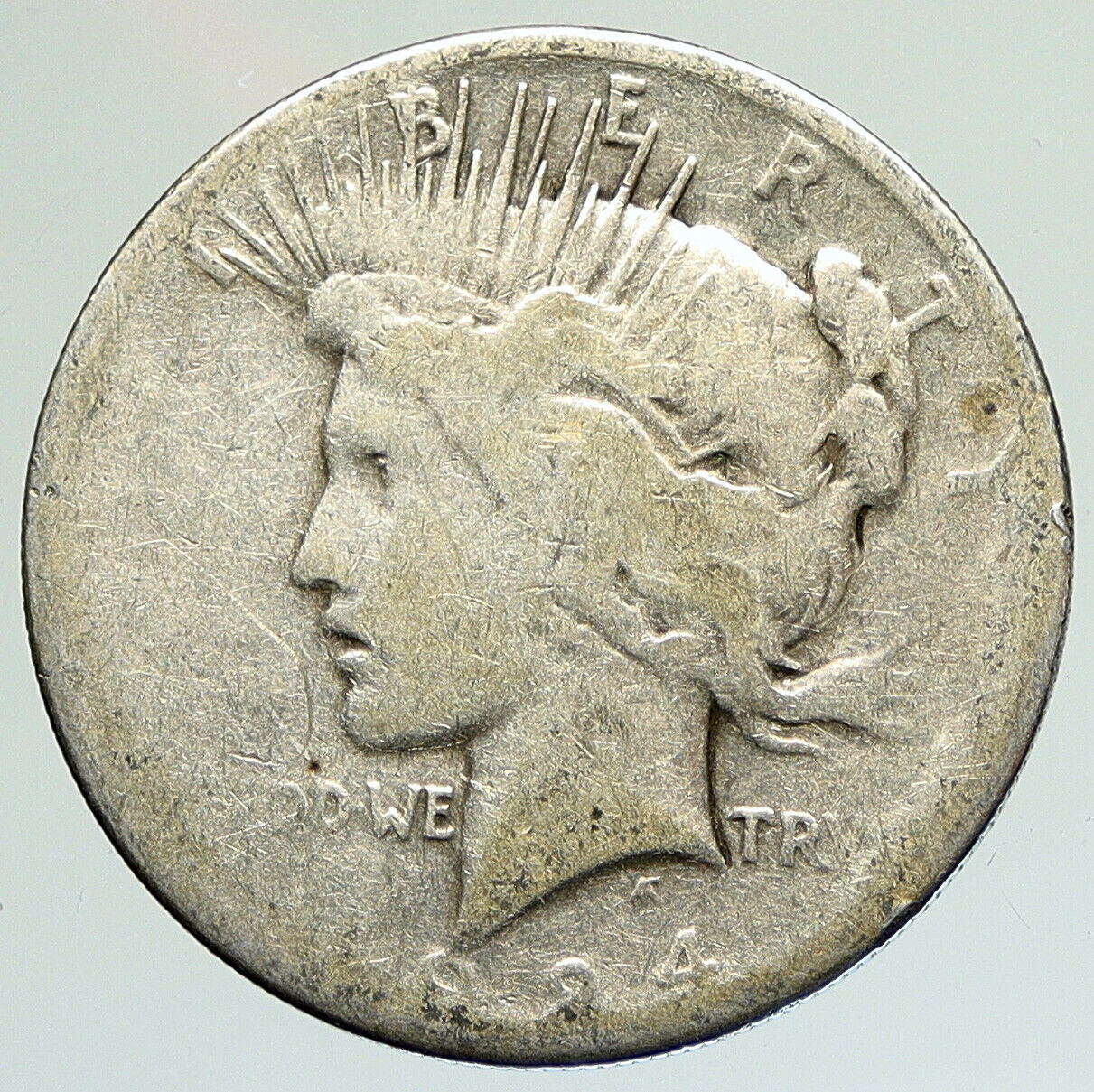 1924 P US Antique Silver PEACE DOLLAR United States Coin LIBERTY & EAGLE i111940