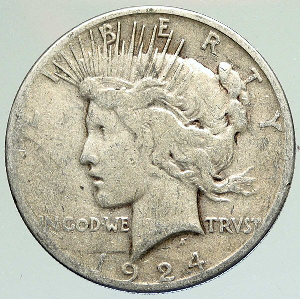 1924 S US Antique Silver PEACE DOLLAR United States Coin LIBERTY & EAGLE i111915