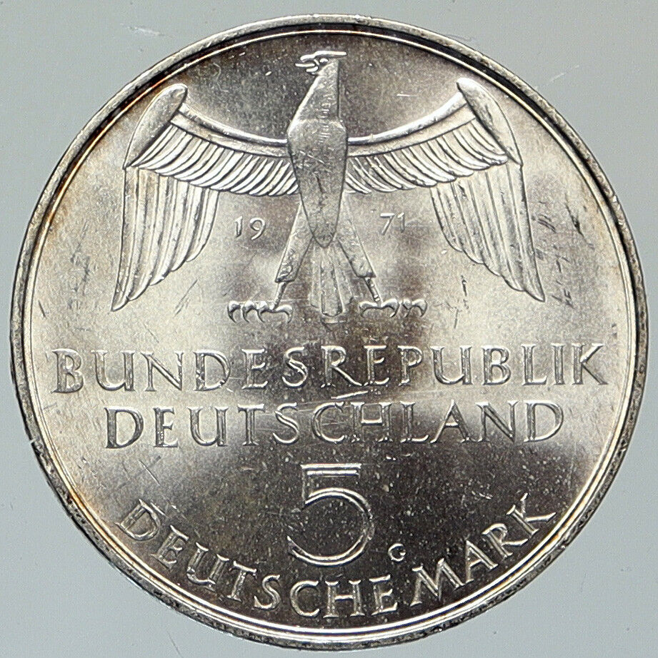 1971 G GERMANY 1871 Reichstag Building Berlin OLD Silver 5 Mark Coin i112018