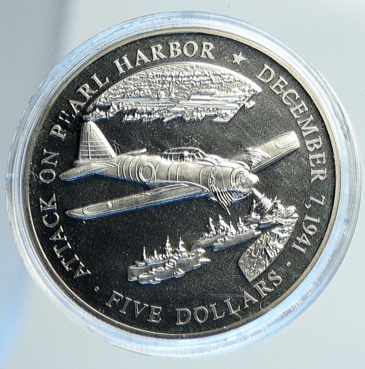 2000 LIBERIA Attack on PEARL HARBOR Airplane ZERO Proof 5 Dollar Coin i112025