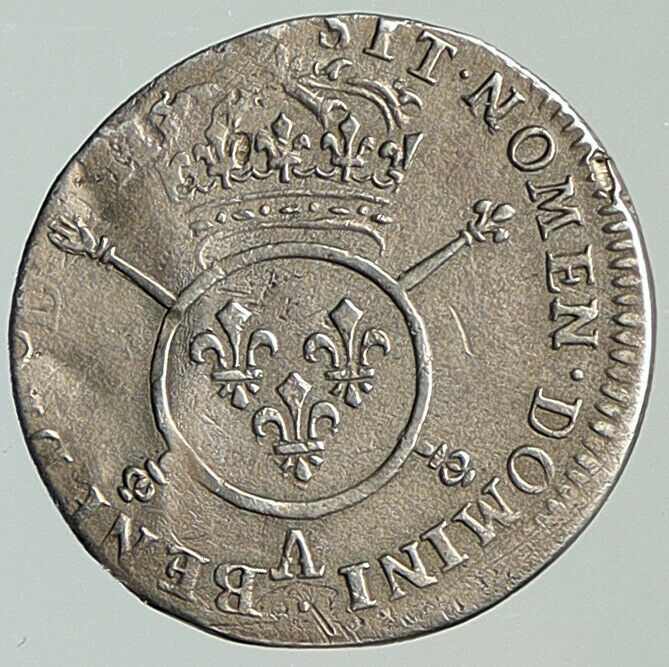 1701-1704 FRANCE King LOUIS XIV FLEUR DE LIS Silver French 1/12 Ecu Coin i112044