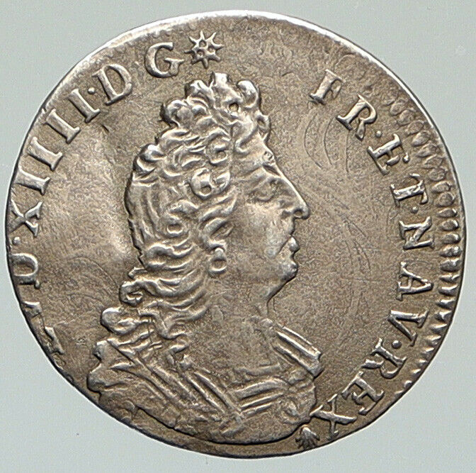 1701-1704 FRANCE King LOUIS XIV FLEUR DE LIS Silver French 1/12 Ecu Coin i112044