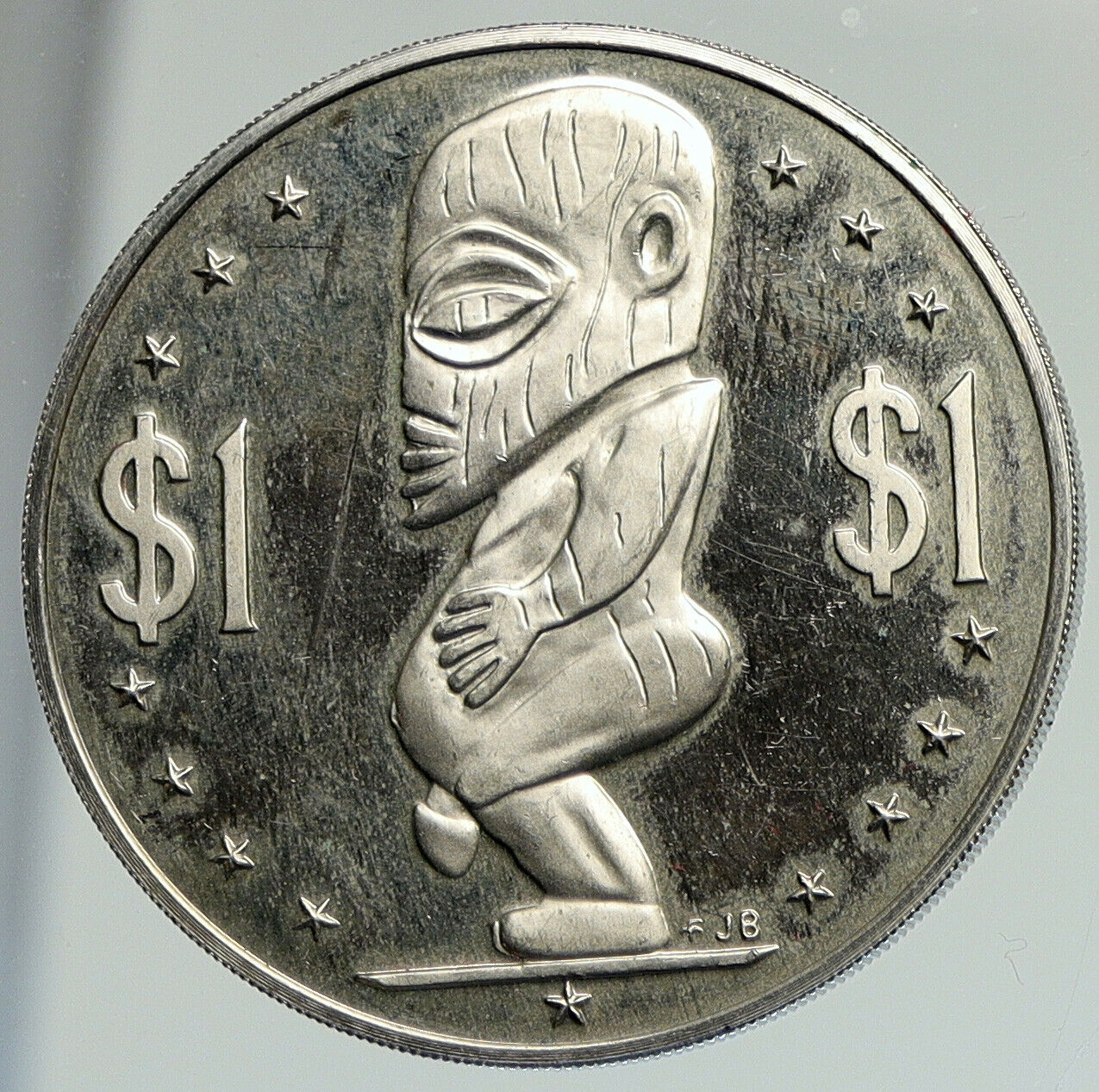 1976 COOK ISLANDS Elizabeth II OLD Polynesian Statue Proof Dollar Coin i112048