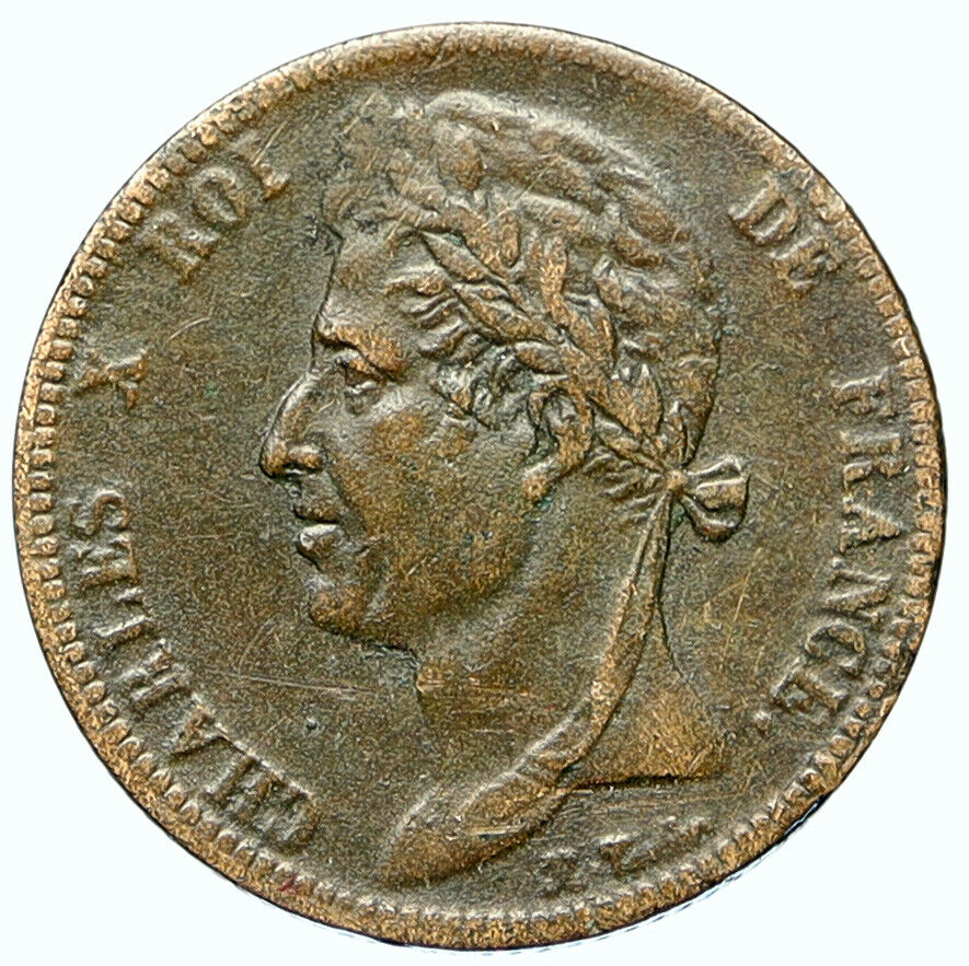 1828 A FRENCH COLONIES King Charles X ANTIQUE 5 Centimes Old French Coin i112046