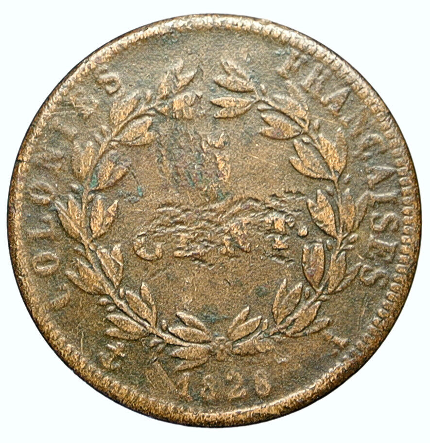 1828 A FRENCH COLONIES King Charles X ANTIQUE 5 Centimes Old French Coin i112046