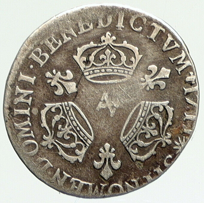 1711 FRANCE King LOUIS XIV FLEUR DE LIS Old Silver French 1/10 Ecu Coin i112078