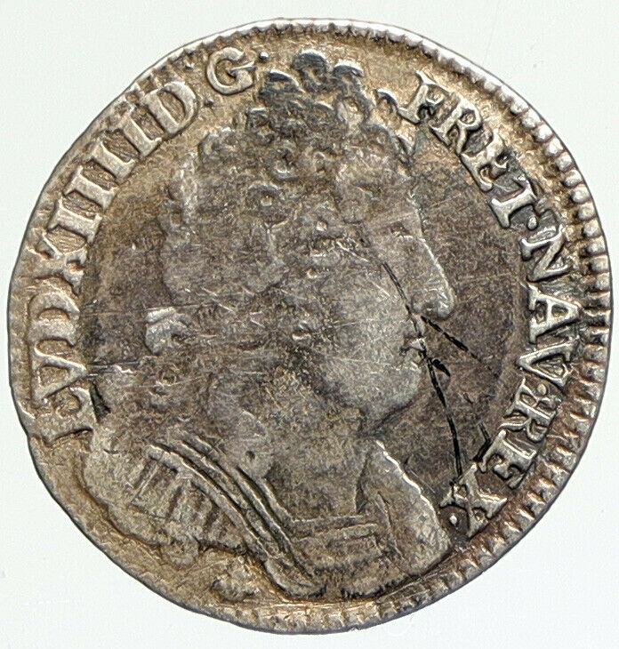 1715 FRANCE King LOUIS XIV FLEUR DE LIS Old Silver French 1/10 Ecu Coin i112082