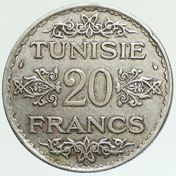 1934 TUNISIA Crown Prince ANTIQUE VINTAGE Silver 20 Francs Tunisian Coin i112084