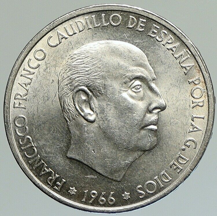 1966 SPAIN Large Franco Caudillo VINTAGE Silver 100 Pesetas Spanish Coin i112108