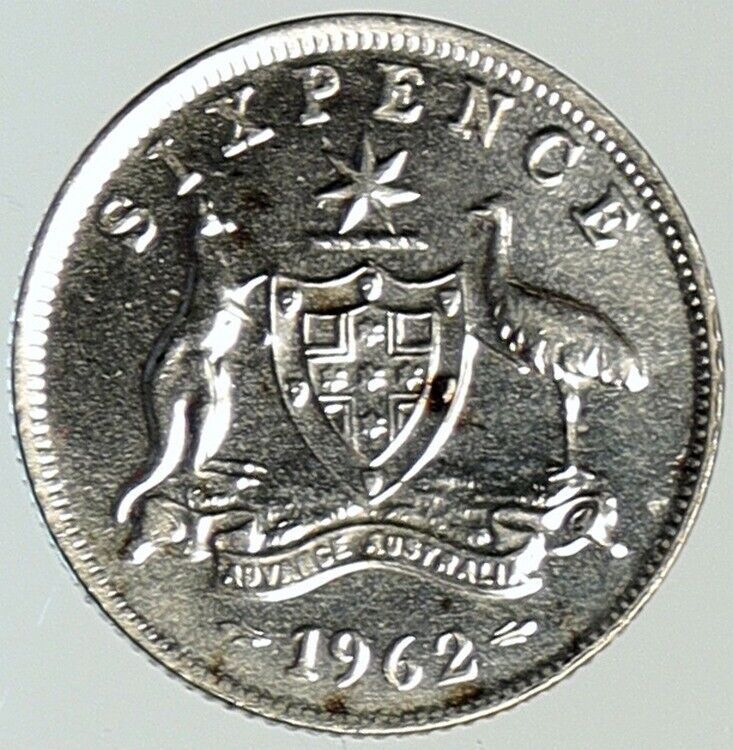 1962 AUSTRALIA UK Queen Elizabeth II SILVER Sixpence Coin Coat-of-Arms i112161