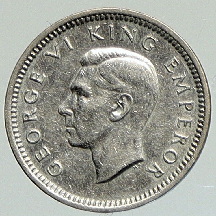 1937 NEW ZEALAND UK King George V CROSSED PATU Silver 3 Threepence Coin i112160