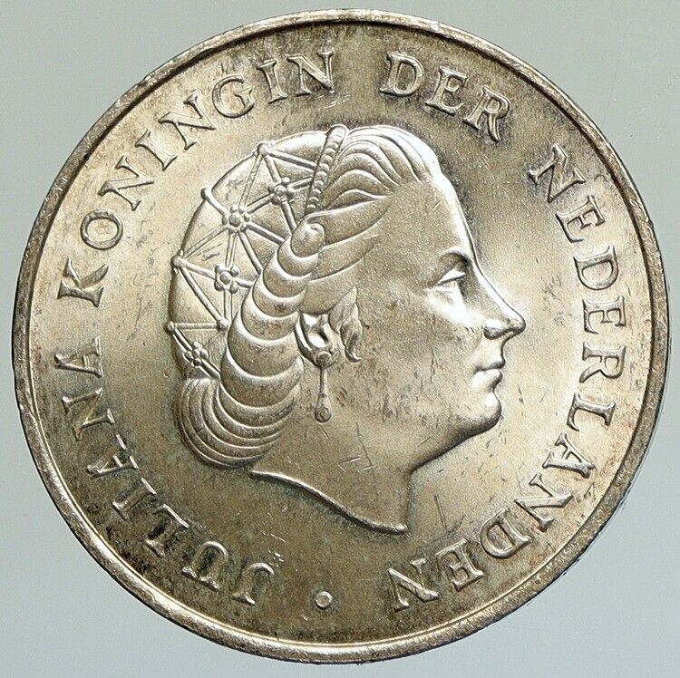 1964 NETHERLANDS ANTILLES Queen JULIANA Vintage SILVER 2 1/2 Gulden Coin i112139