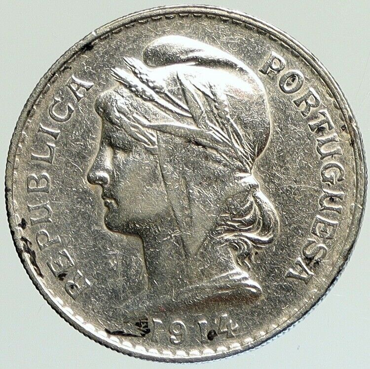 1913 PORTUGAL Antique BIG Silver 50 Centavos PORTUGUESE Coin w LIBERTY i112141