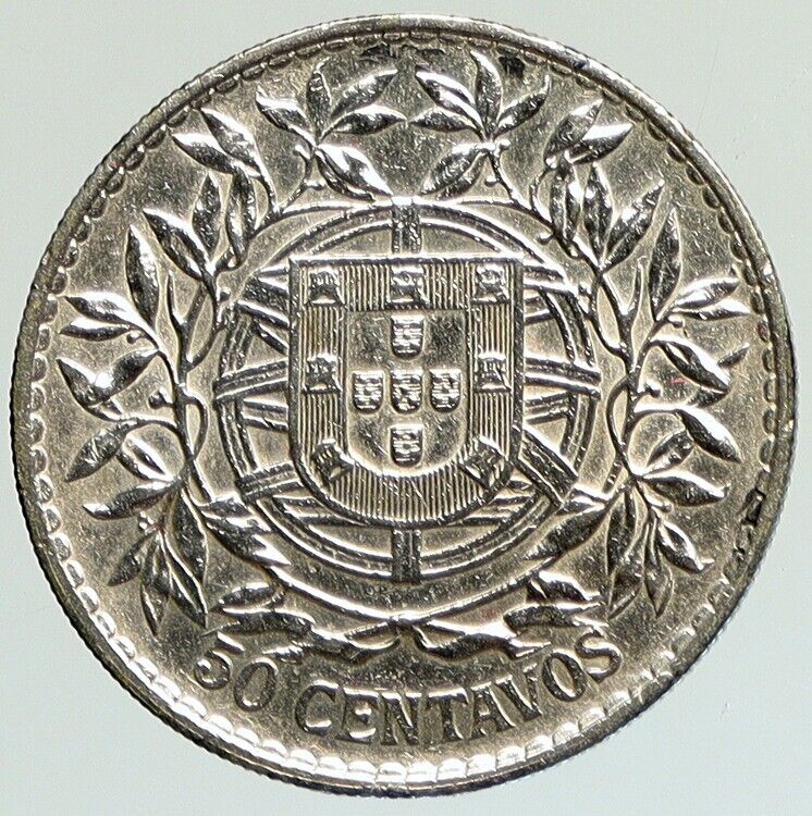 1913 PORTUGAL Antique BIG Silver 50 Centavos PORTUGUESE Coin w LIBERTY i112141