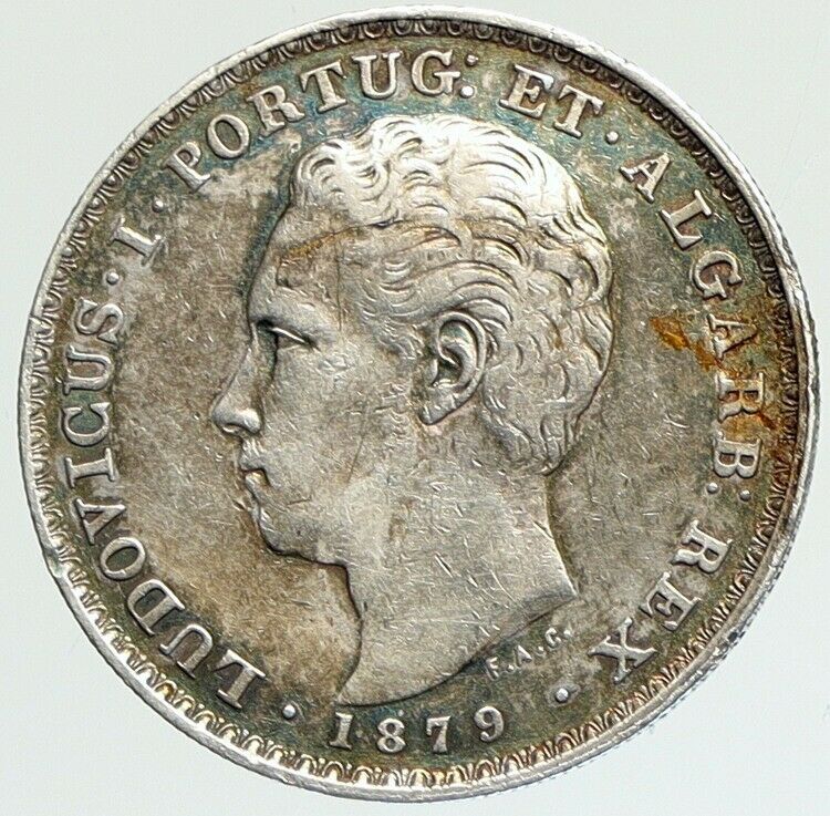 1879 PORTUGAL King Luis I Authentic OLD Silver 500 Reis Portuguese Coin i112142