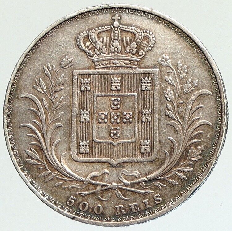 1879 PORTUGAL King Luis I Authentic OLD Silver 500 Reis Portuguese Coin i112142