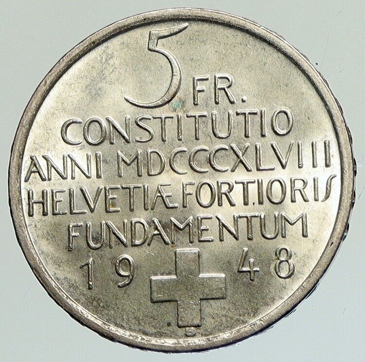 1948 SWITZERLAND Constitution Woman and Child Silver 5 Franc Swiss Coin i112150