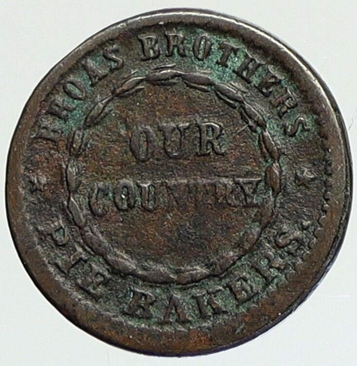 1863 USA US CIVIL WAR Old PATRIOTIC OUR COUNTRY Pie Bakers Trade Token i112145