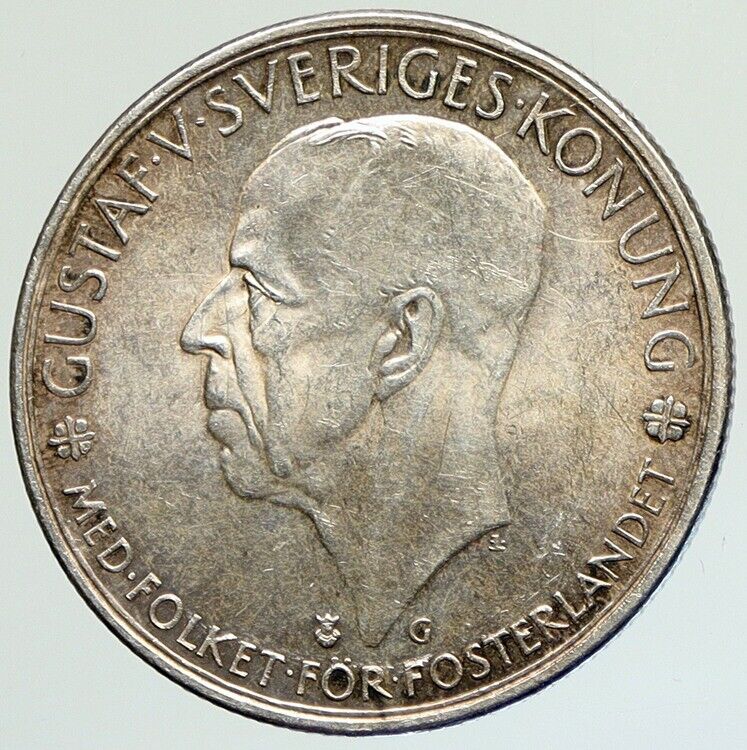 1935 SWEDEN w Riksdag KING Gustav V SWEDISH Old Silver 5 Kronor Coin i112132