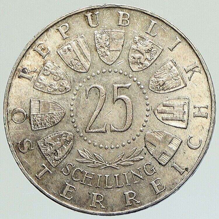 1958 AUSTRIA Chemist Auer von Welsbach Antique Silver 25 Schilling Coin i112111