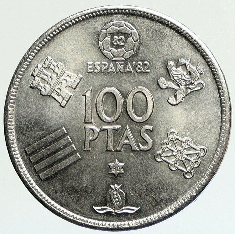 1980 SPAIN King JUAN CARLOS I 1982 World Cup Soccer OLD 100 Pesetas Coin i112136