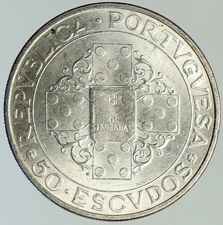 1972 PORTUGAL Poem Os Lusiadas by Camoes Genuine Silver 50 Escudos Coin i112114