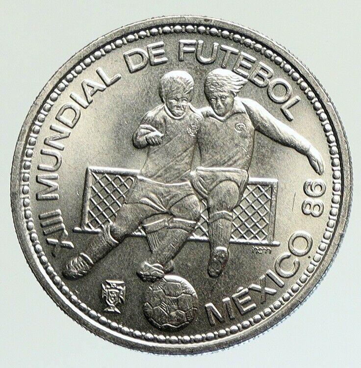 1986 PORTUGAL Mexico Soccer Football WORLD CUP Silver 100 Escudos Coin i112110